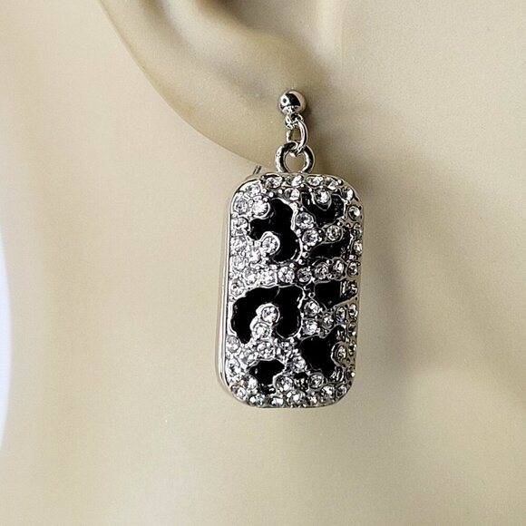 Black and Silver Small Rectangular Earrings - Picture 1 of 8